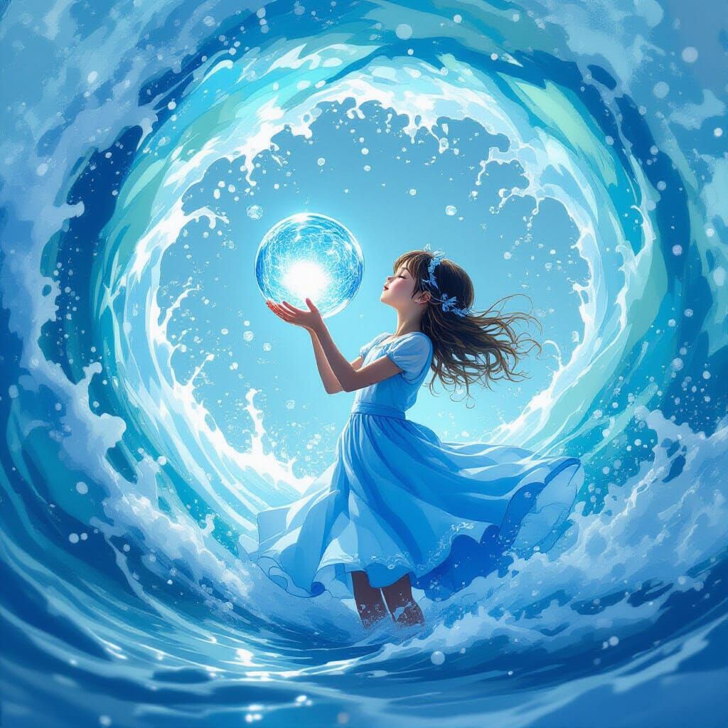 Water Girl: Dreamy Digital Art with Flowing Dress