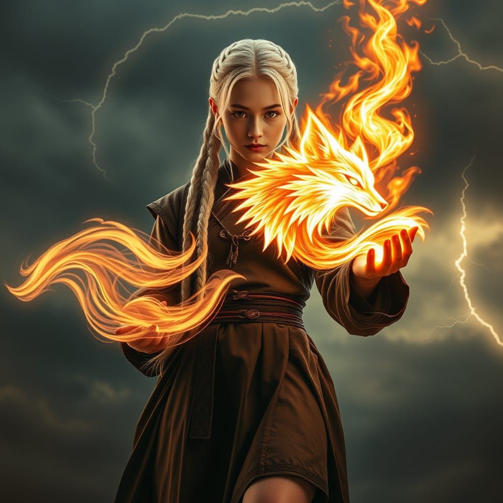 Ancient Warrior Girl Ignites Nine-Tailed Fox Spirit