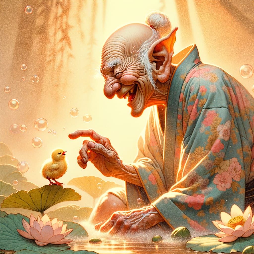 Goblin's Golden Hour: Ukiyo-e Chick and Goblin