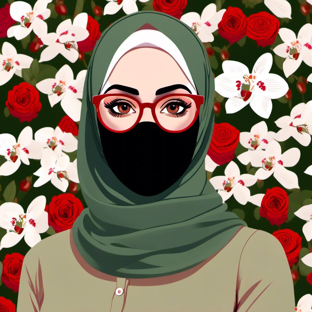 Beautiful Hijabi Portrait with Roses and Orchids