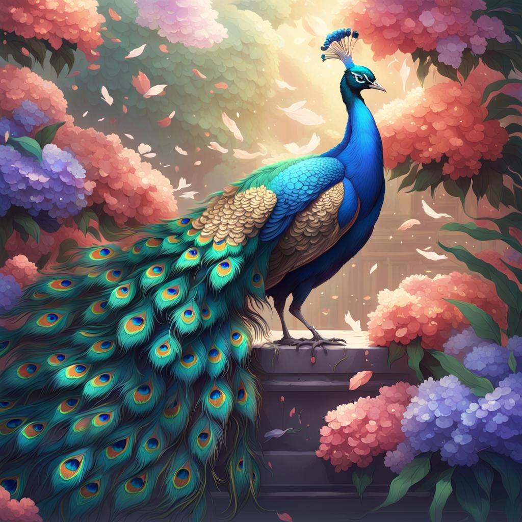 Vibrant Peacock Background in 3D Anime Style