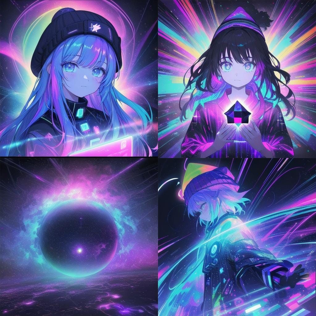 Purple Humanoid Gamer in Astral Cosmic Style