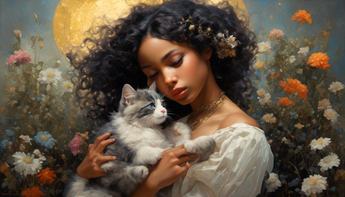 Girl with Kitten in Gildpunk Industrial Field