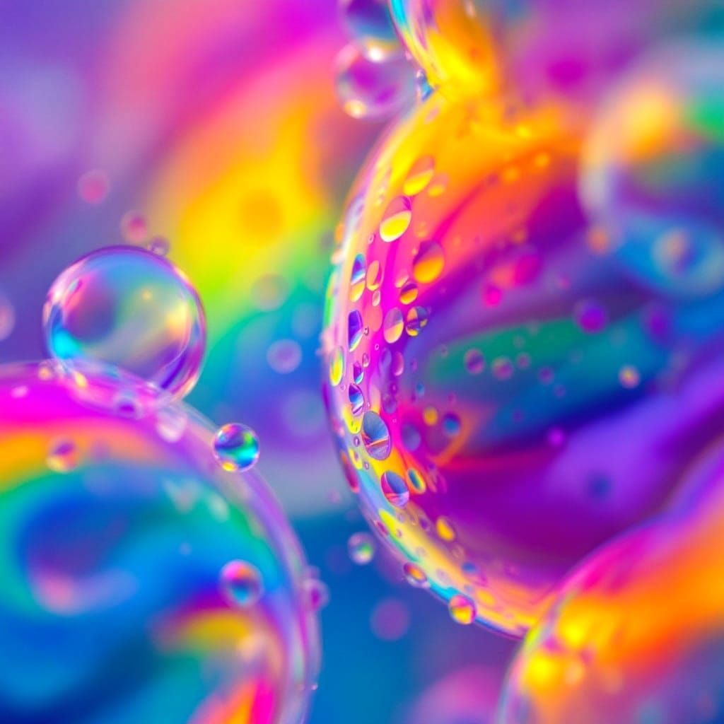 Macro Photo of Rainbow Soap Bubbles