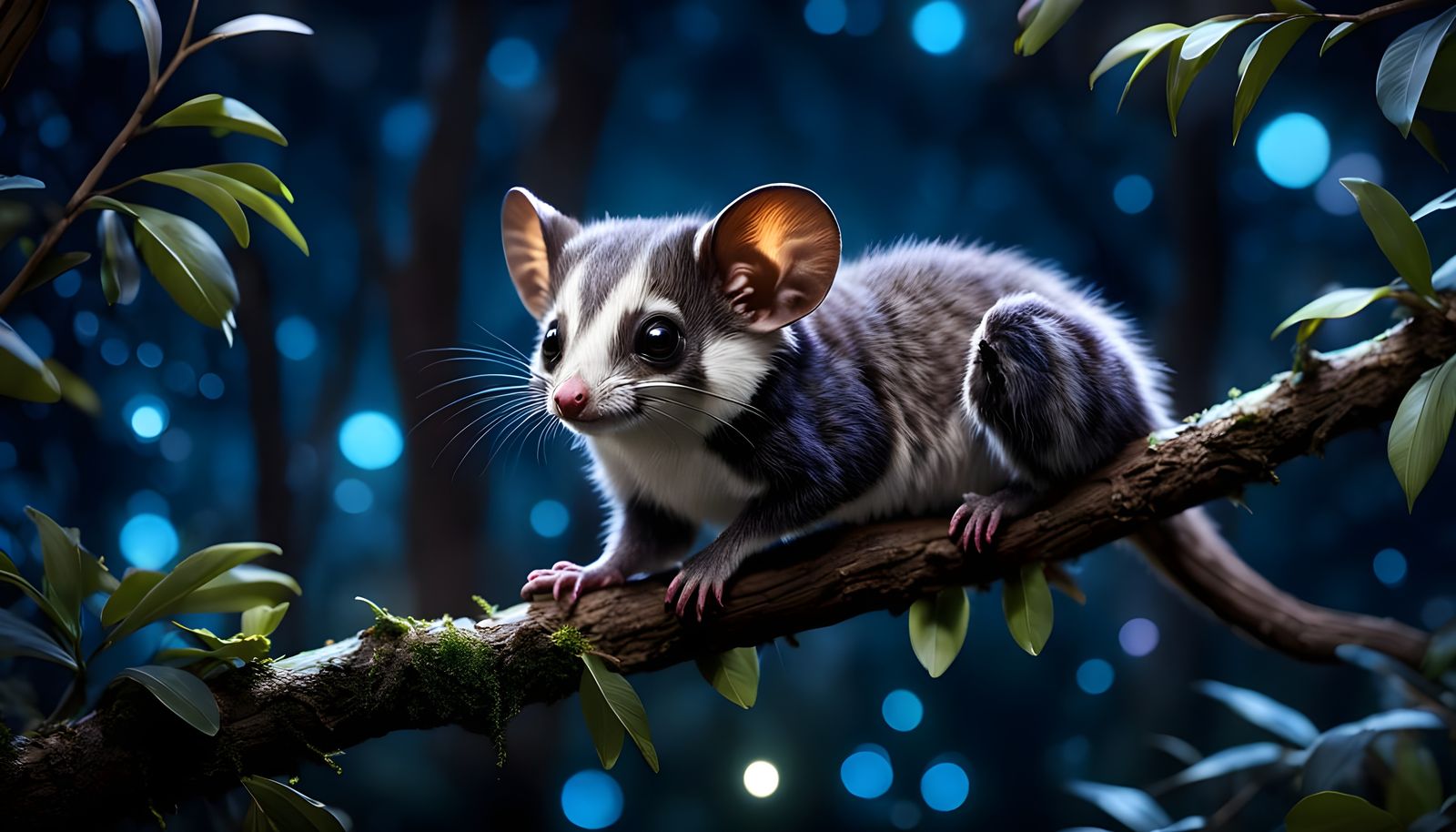 Feathertail Glider Possum at Night in Detailed Matte Paintin...