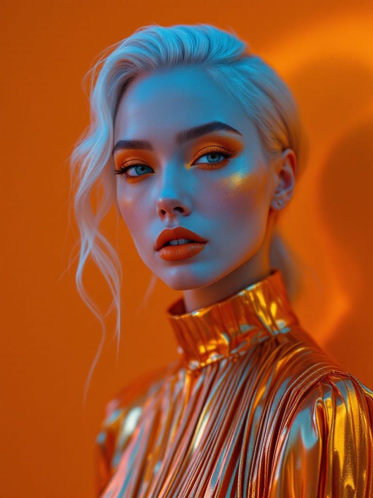 Sci-Fi Portrait: Woman with Porcelain Skin in Golden Light