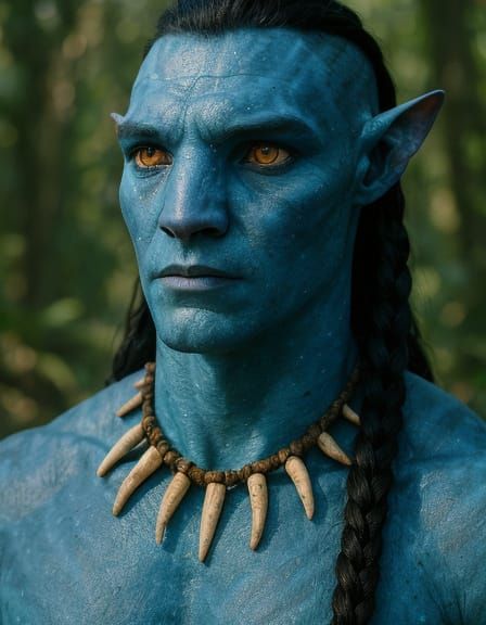 Blue Na'vi Male with Braided Hair in Jungle