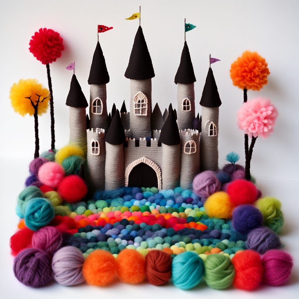 Yarn Pom Pom Castle in Children's Book Style