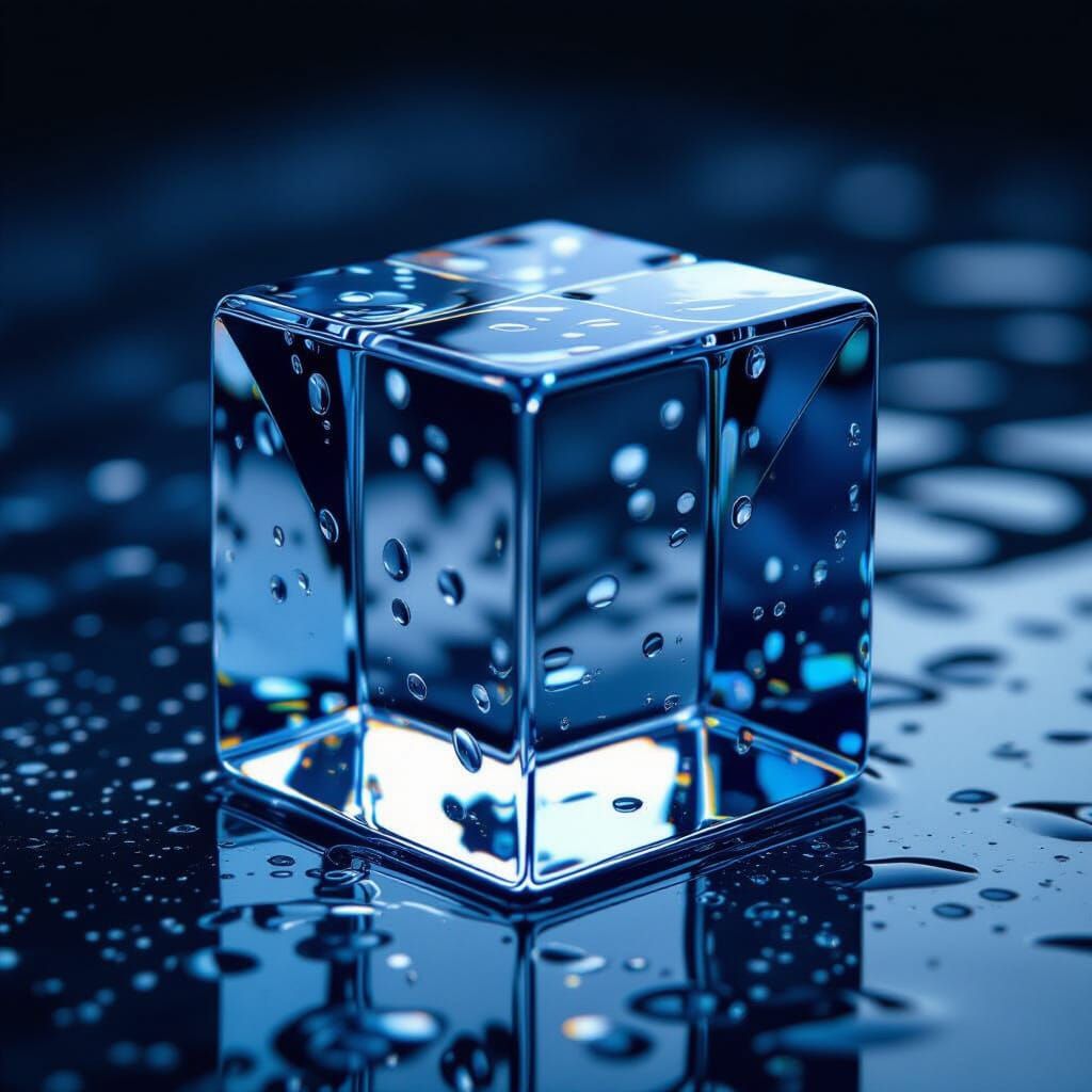 Crystal Water Cube on Reflective Surface