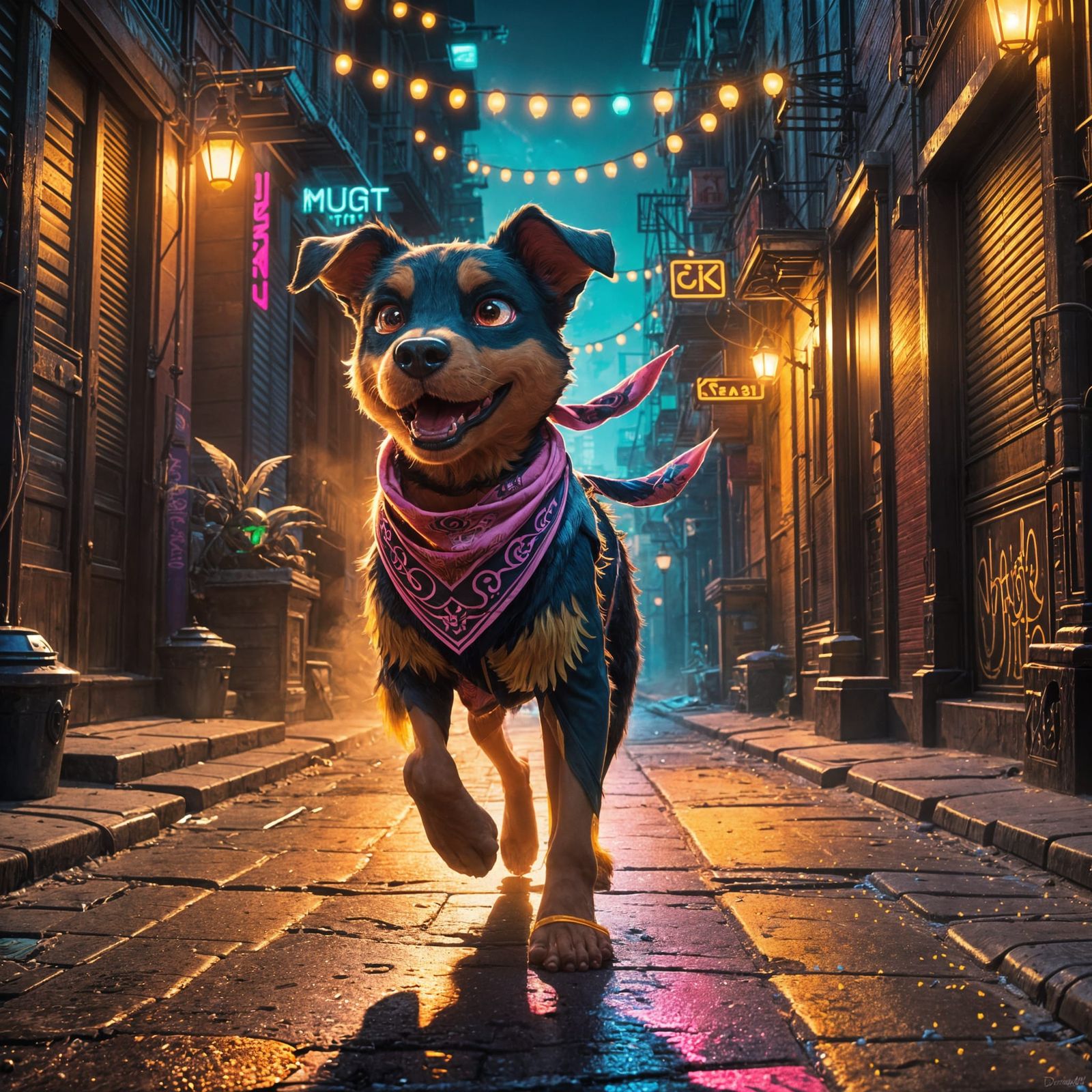 Neon Alley Mutt: Classic Animation Style