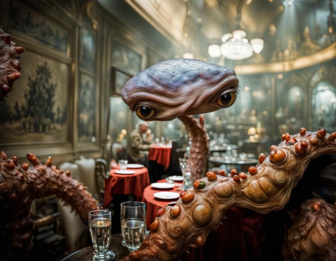 Surreal Restaurant Scene with Exotic Aliens, Photography