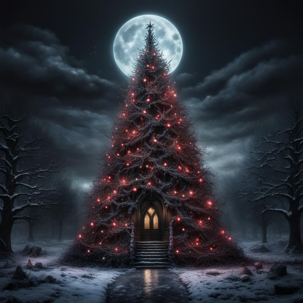 Gothic Christmas Night with Dark Tree