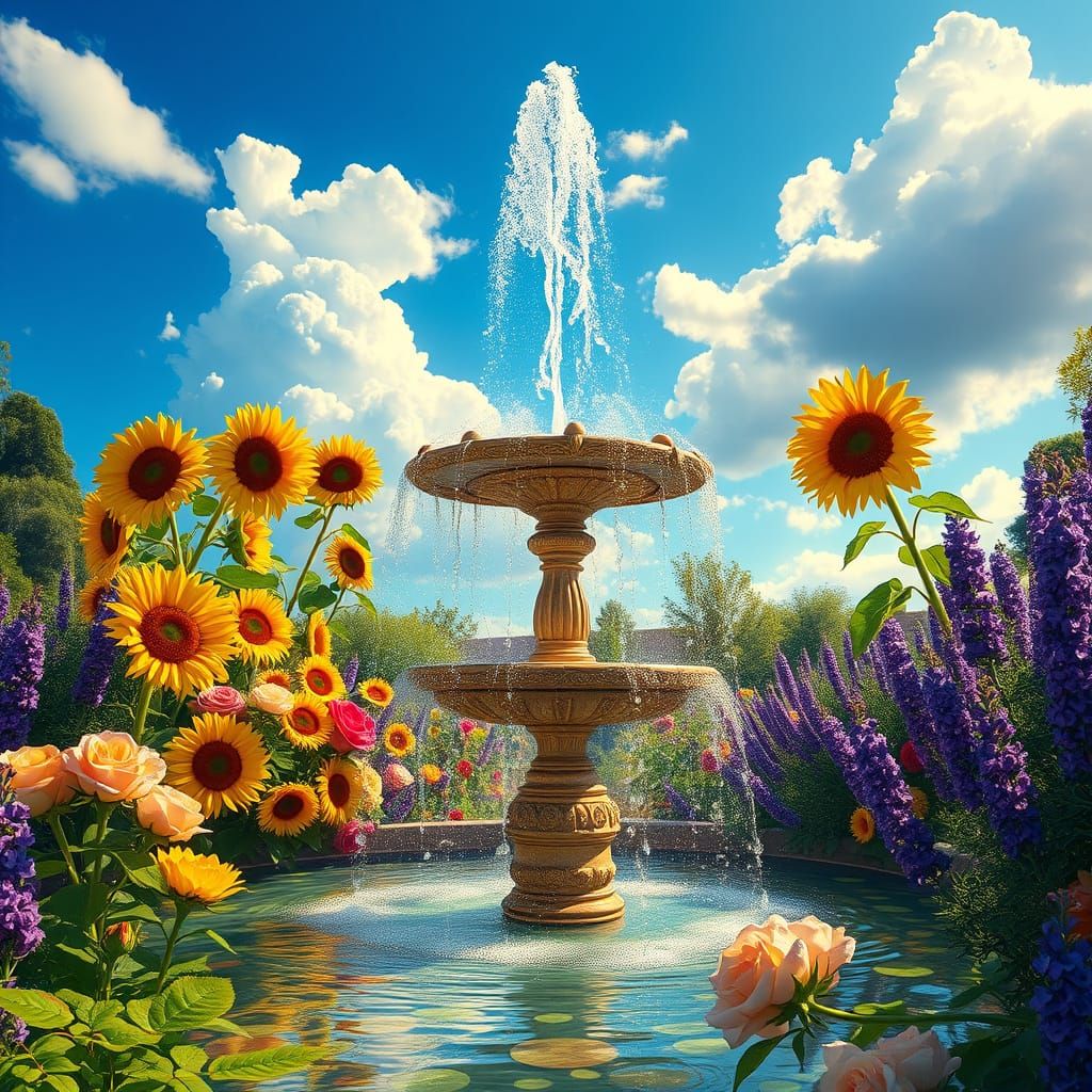 Magnificent Fountain Reflects Vibrant Garden in Art Nouveau ...