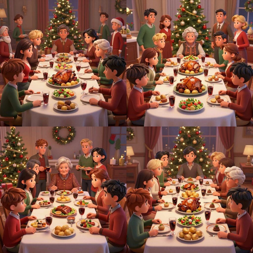 Christmas Feast with Family Gathering in 3D Game Cinematic S...