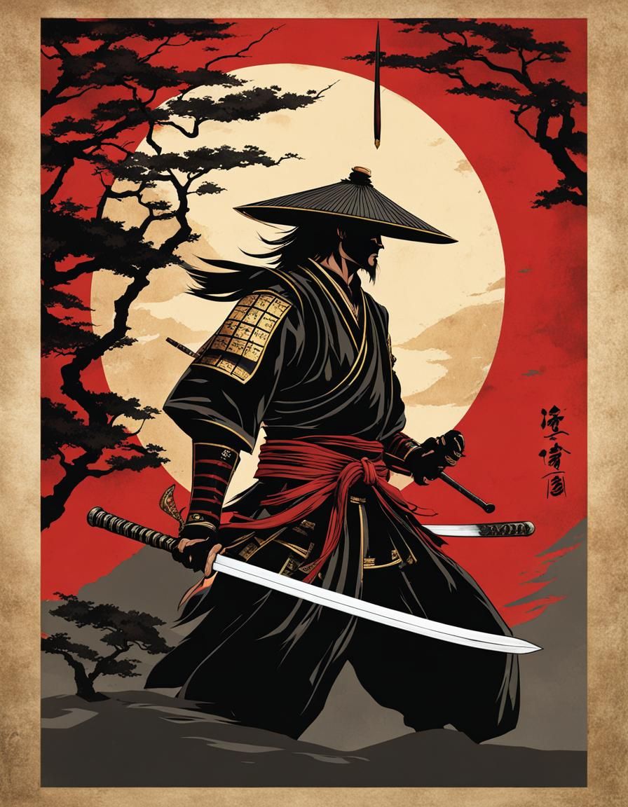 Ronin Samurai in Ancient Japanese Painting Style
