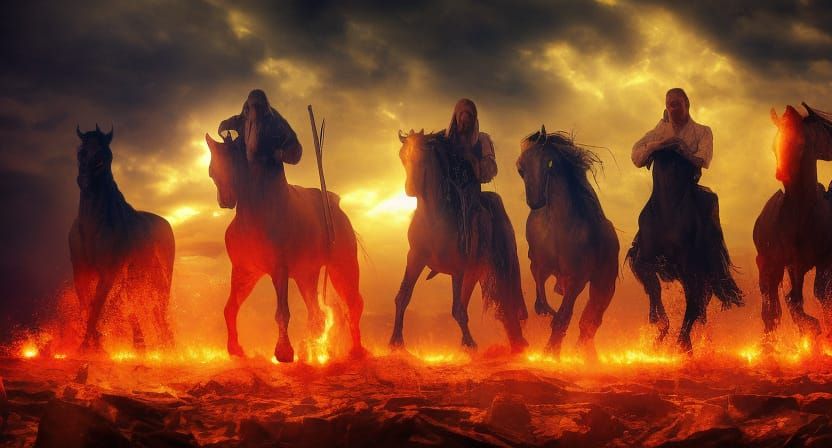 Ominous Four Horsemen of the Apocalypse: Oil Painting