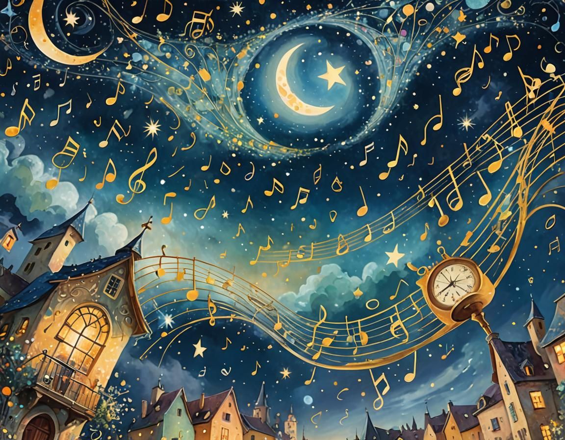 Magical Surrealism: Notes and Stars in Night Sky