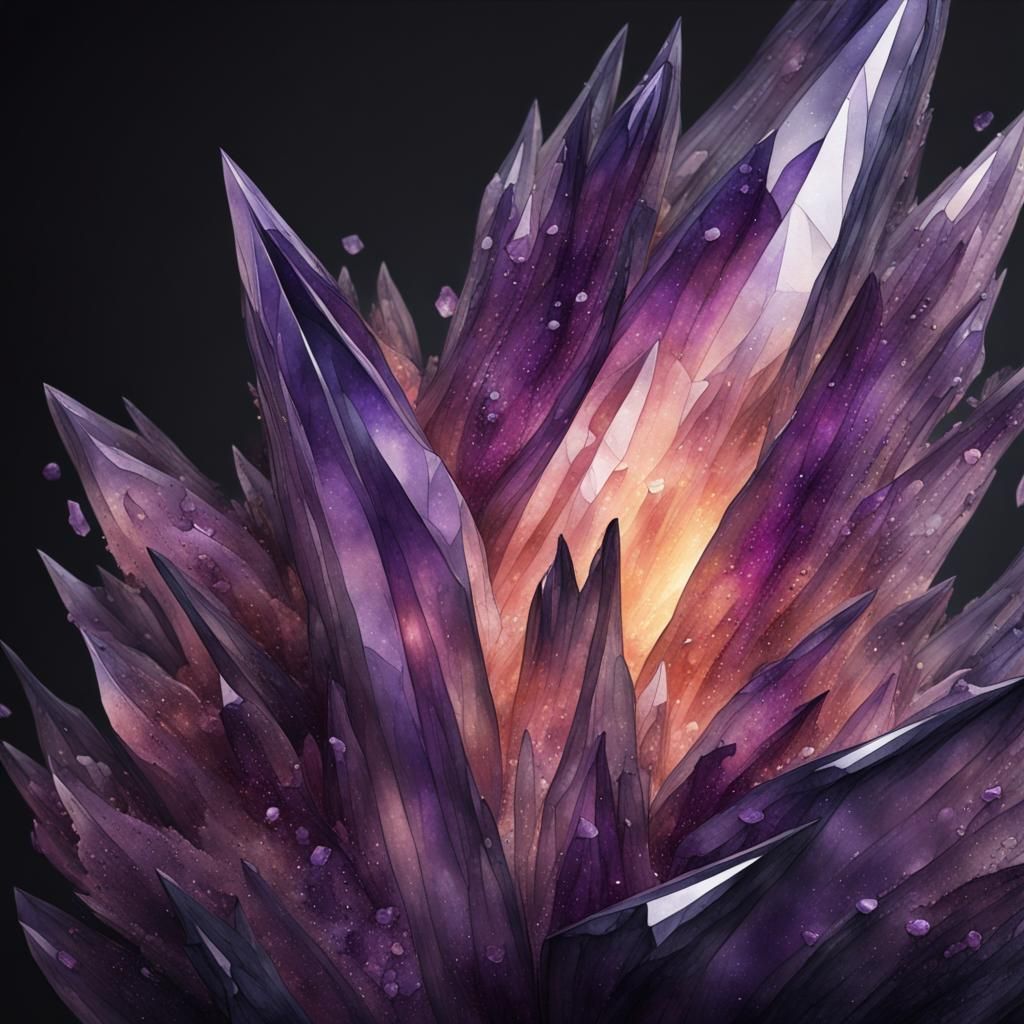 Amethyst Crystal Watercolour Painting in Black Frame