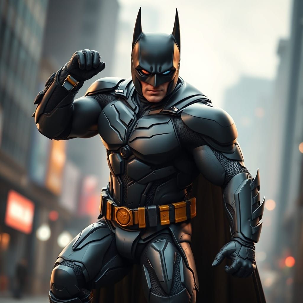 Gargantuan Batman in Ballistic Armor Posing in Urban Chaos