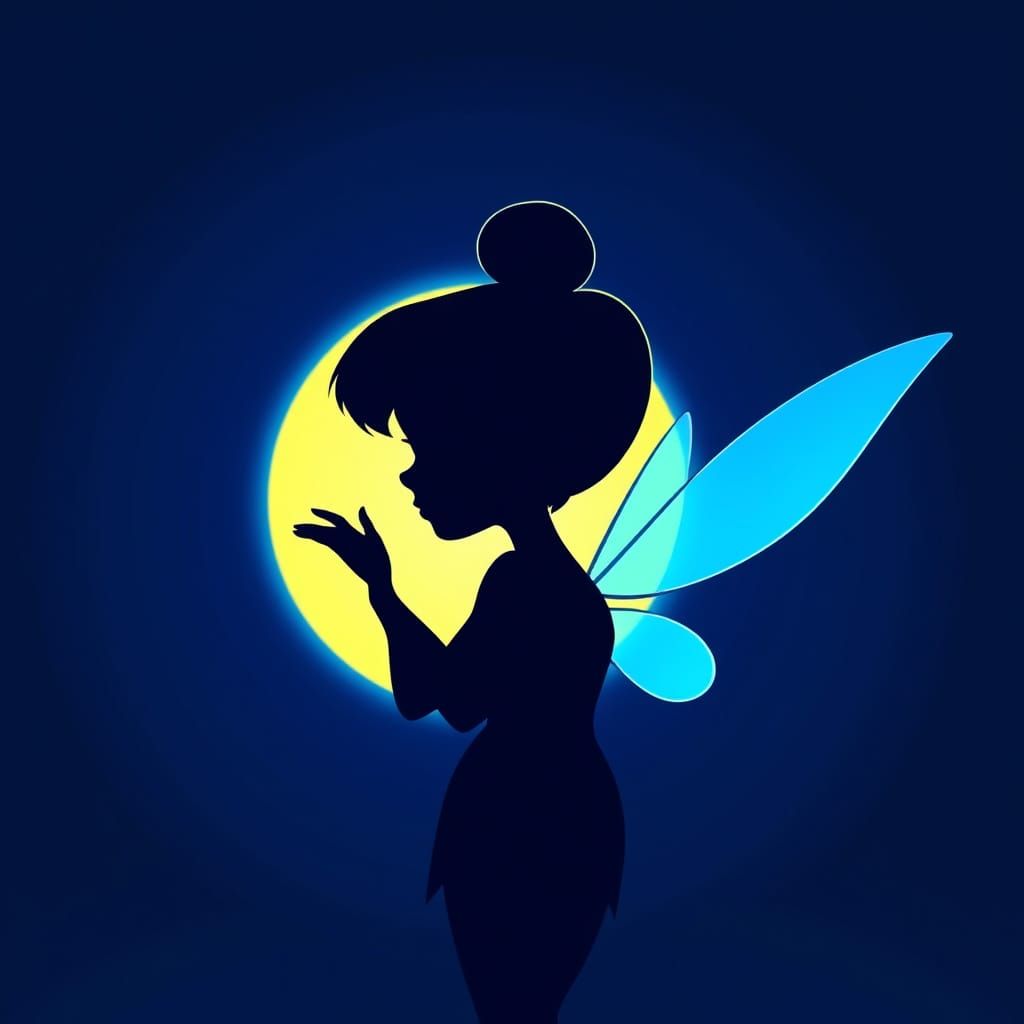 Tinkerbell Silhouette Portrait in 2D Cartoon Style