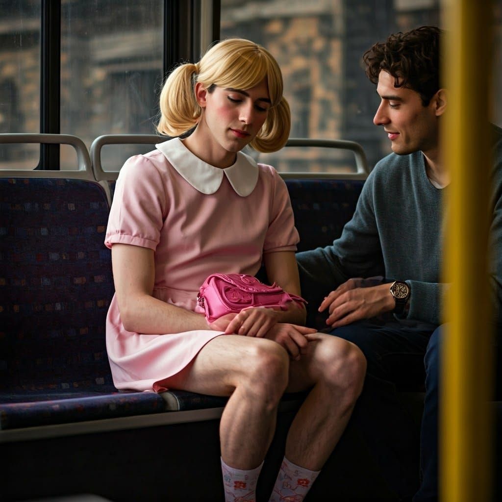 Androgynous Youth in Pastel Delight Receives Comforting Touc...