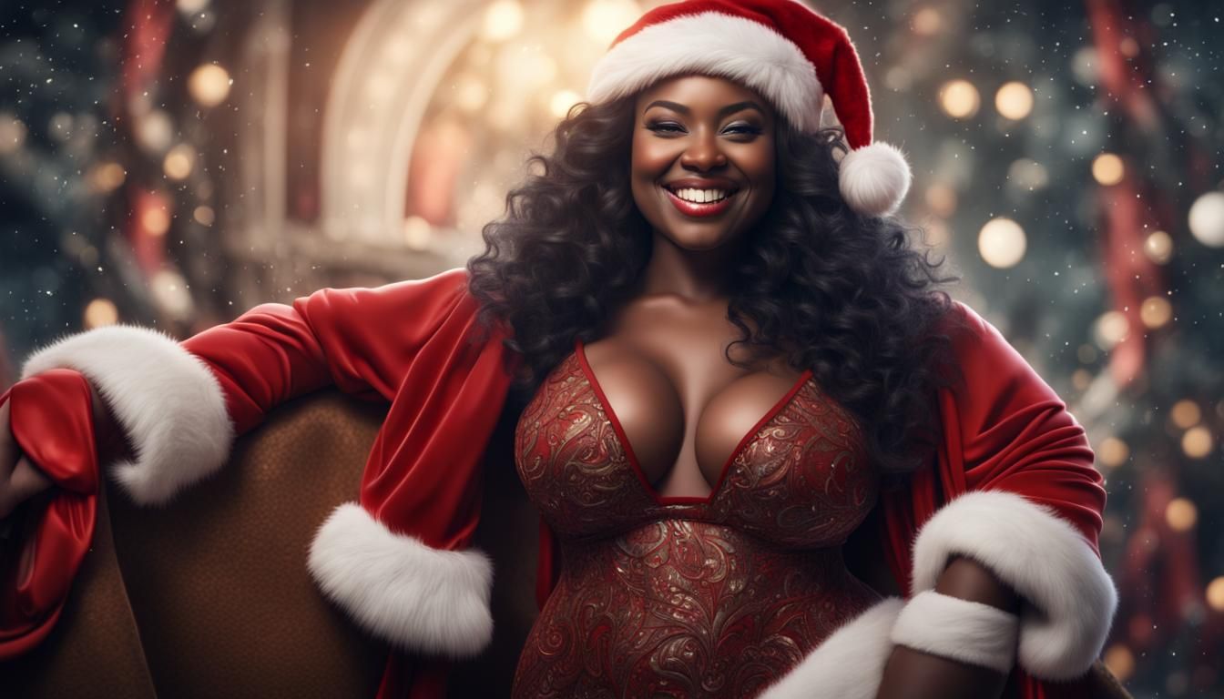 Alluring Curvy Black Santa Claus Smiling