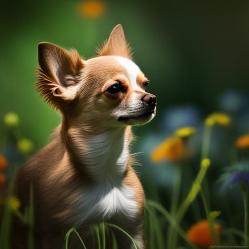 Chihuahua in a Poppy Field with Bees