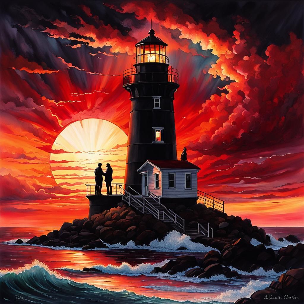 Lighthouse Sunset: Dynamic Watercolor Alcohol Ink Art