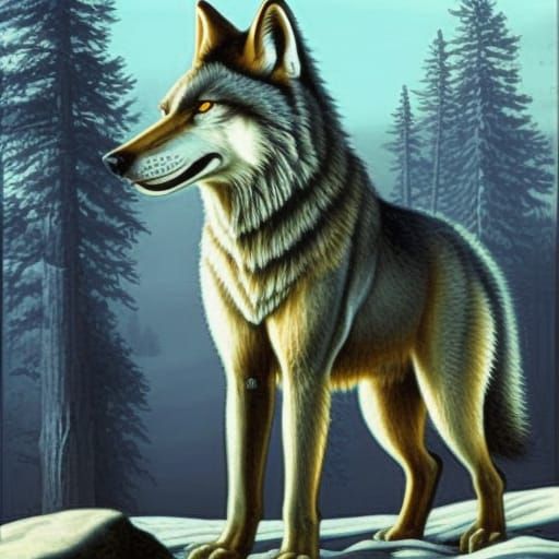 Beautiful Grey Wolf in Detailed Matte Painting
