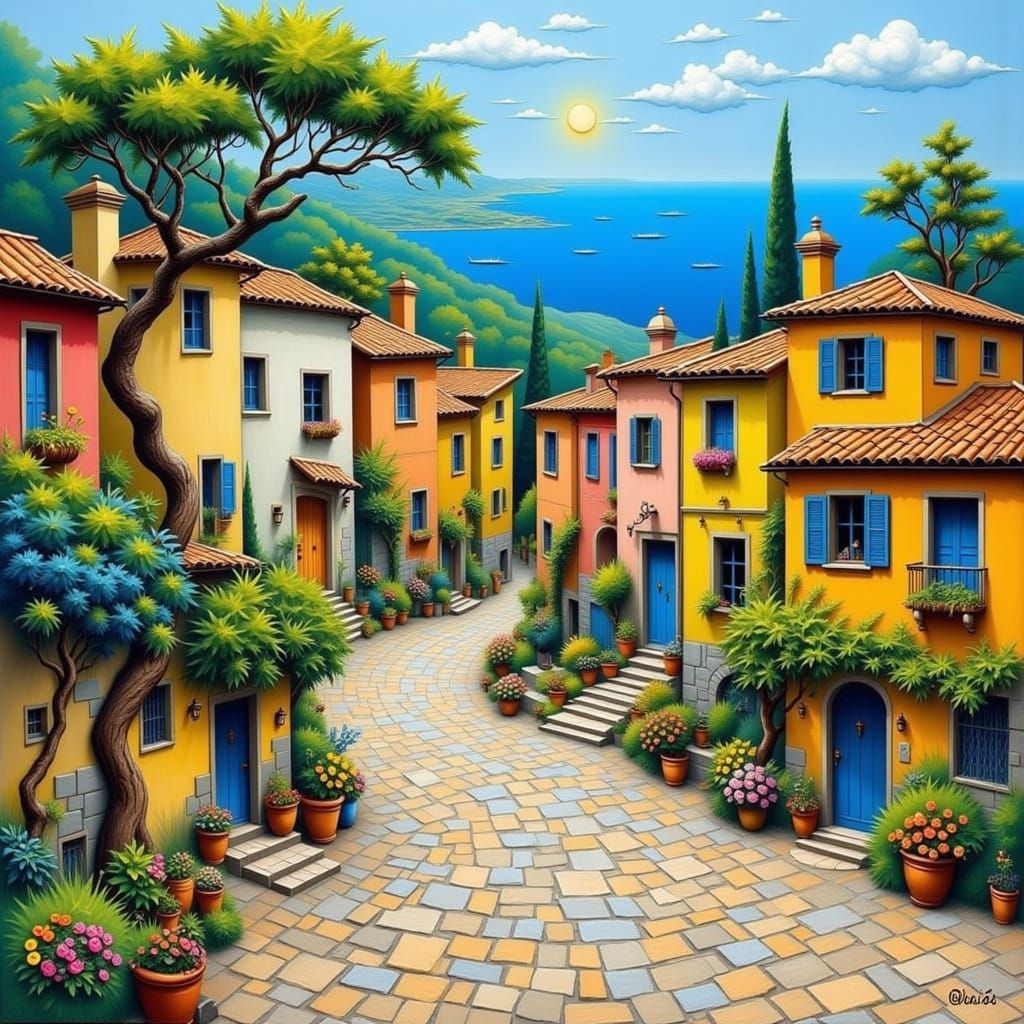 Charming Coastal Village Nestled in Rolling Hills