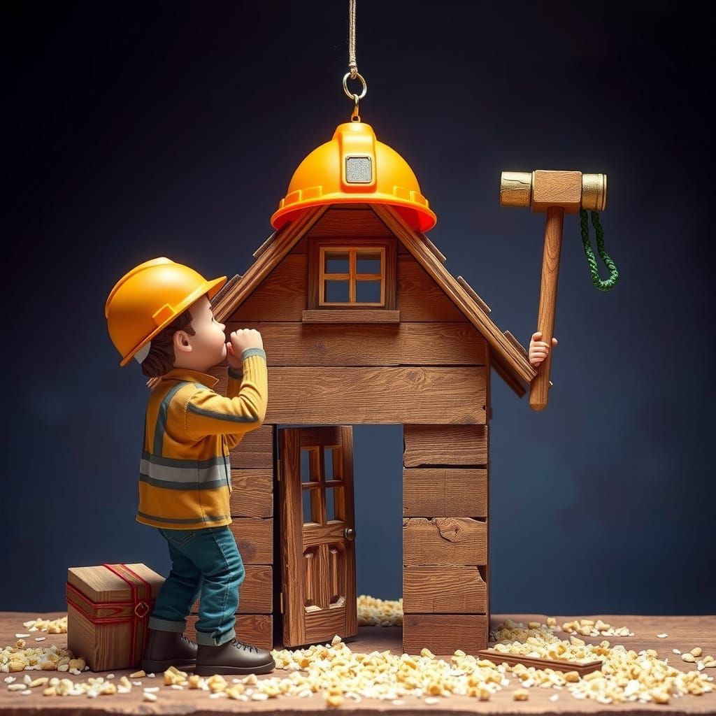 Whimsical House Construction with Rainbow Hammer