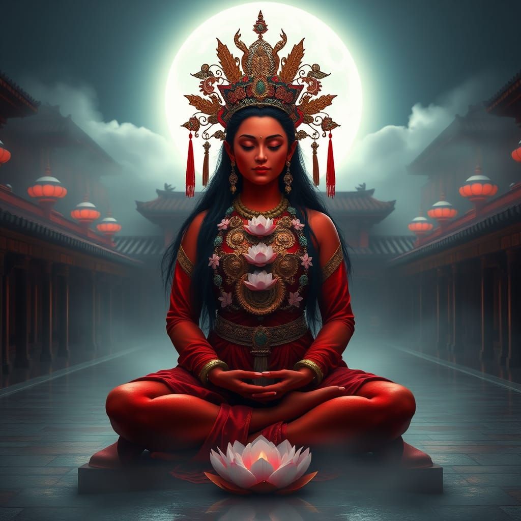 Red Tara: Mystical Buddhist Goddess in Digital Art