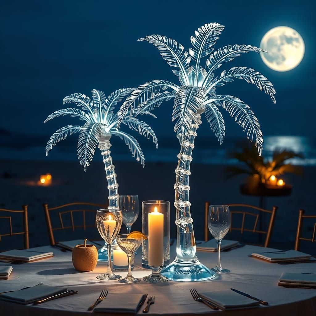 Ethereal Crystal Palm Tree Forest in Moonlight