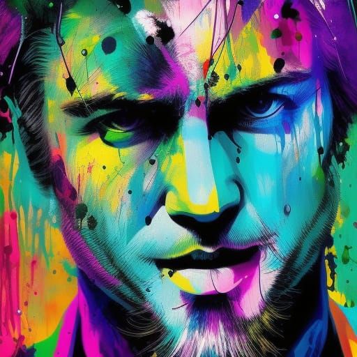 Colorful Ink Splash Raccoon Portrait in Pop Art Style