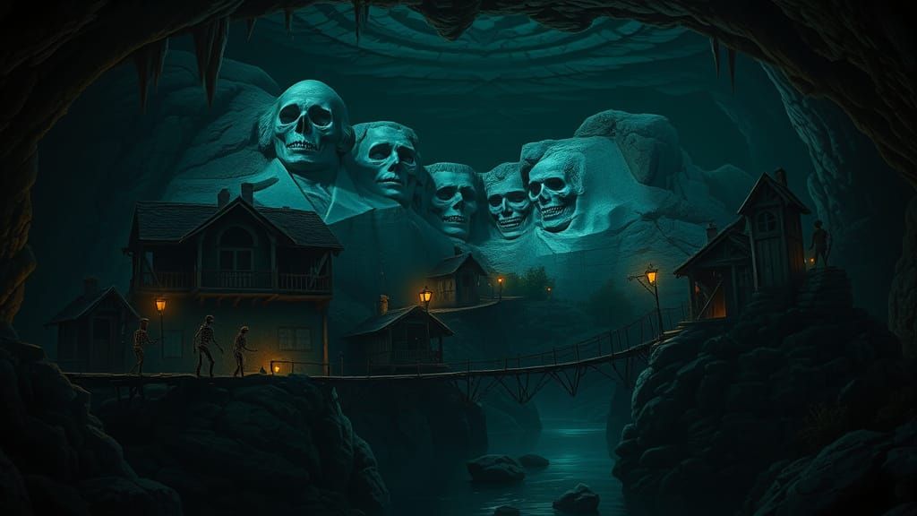 Mount Rushmore Skulls in Eerie Cavern