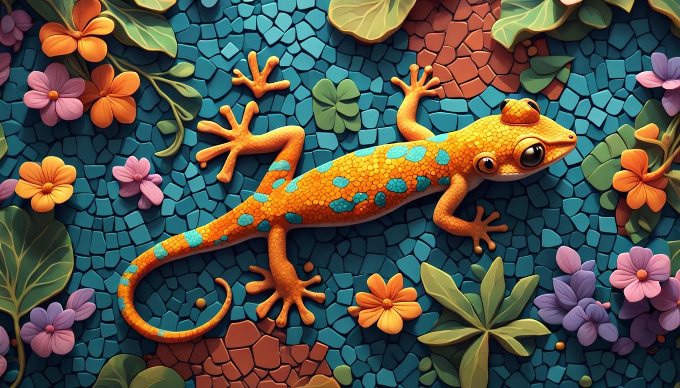 Cute Kawaii Geckos on a Mosaic Wall