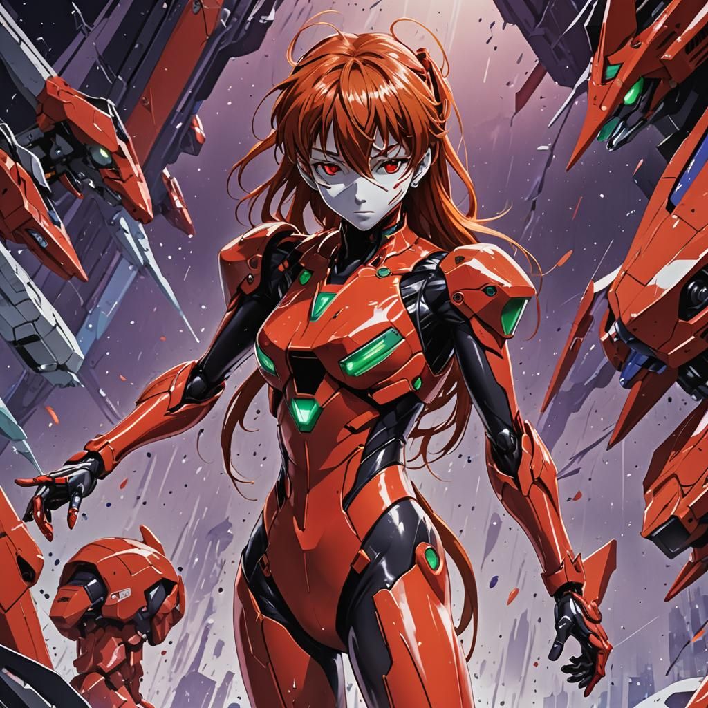 Asuka in Red Plugsuit: Evangelion Anime Art