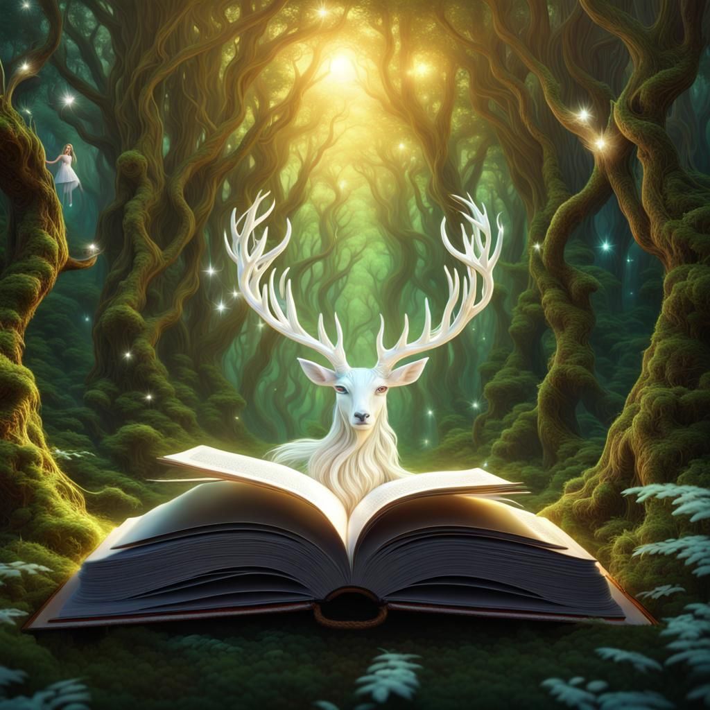 Magical Forest with White Stag in 3D