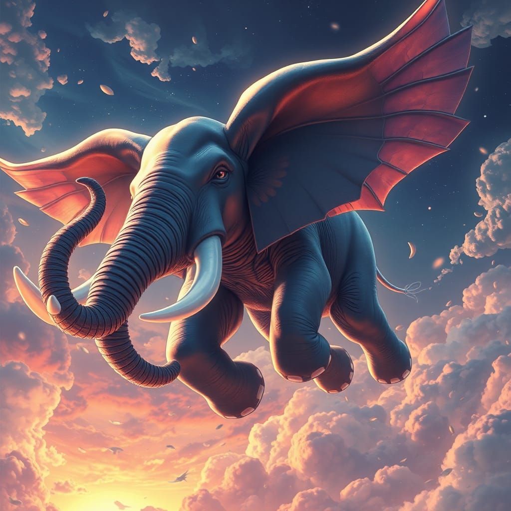 Anime Elephant Soaring Through the Sky