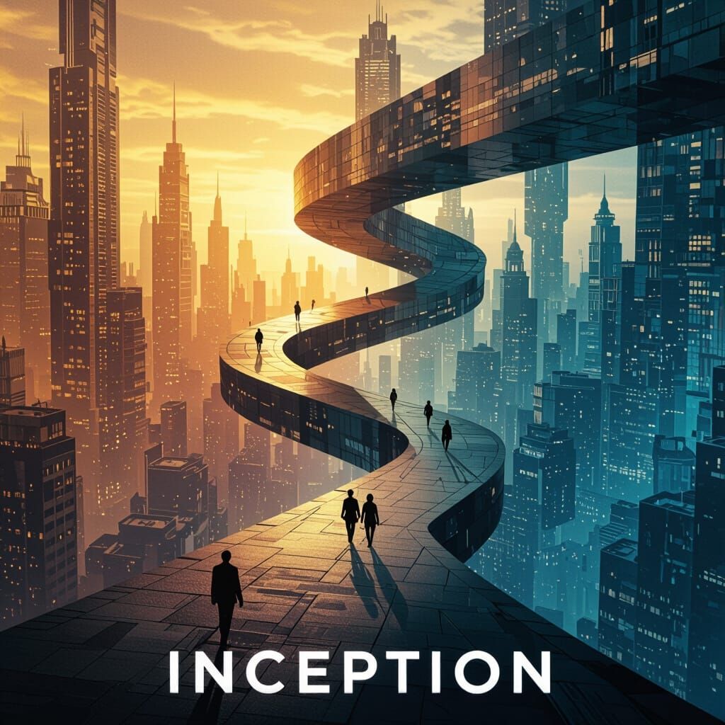 Inception Movie Poster: Surreal Dreamscape Cityscape