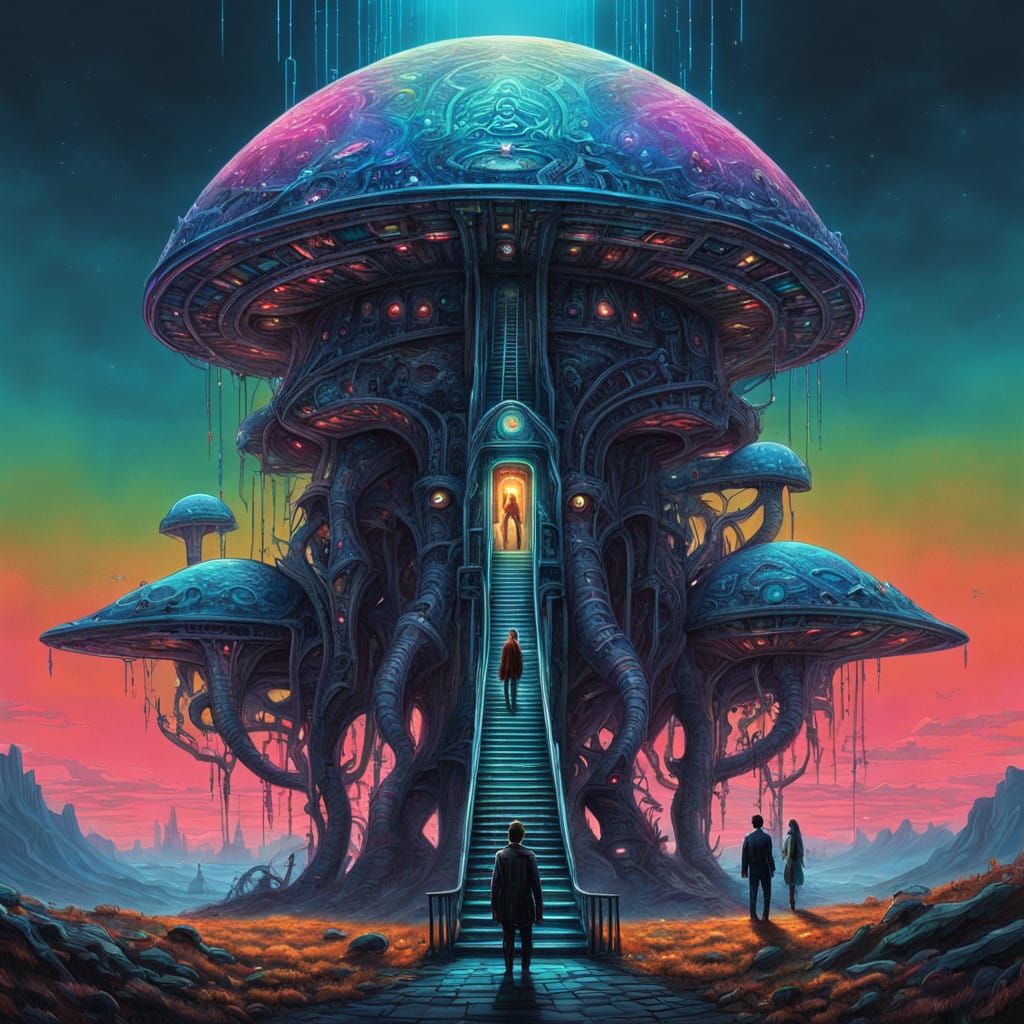 Surreal Futuristic Landscape with Otherworldly Creature