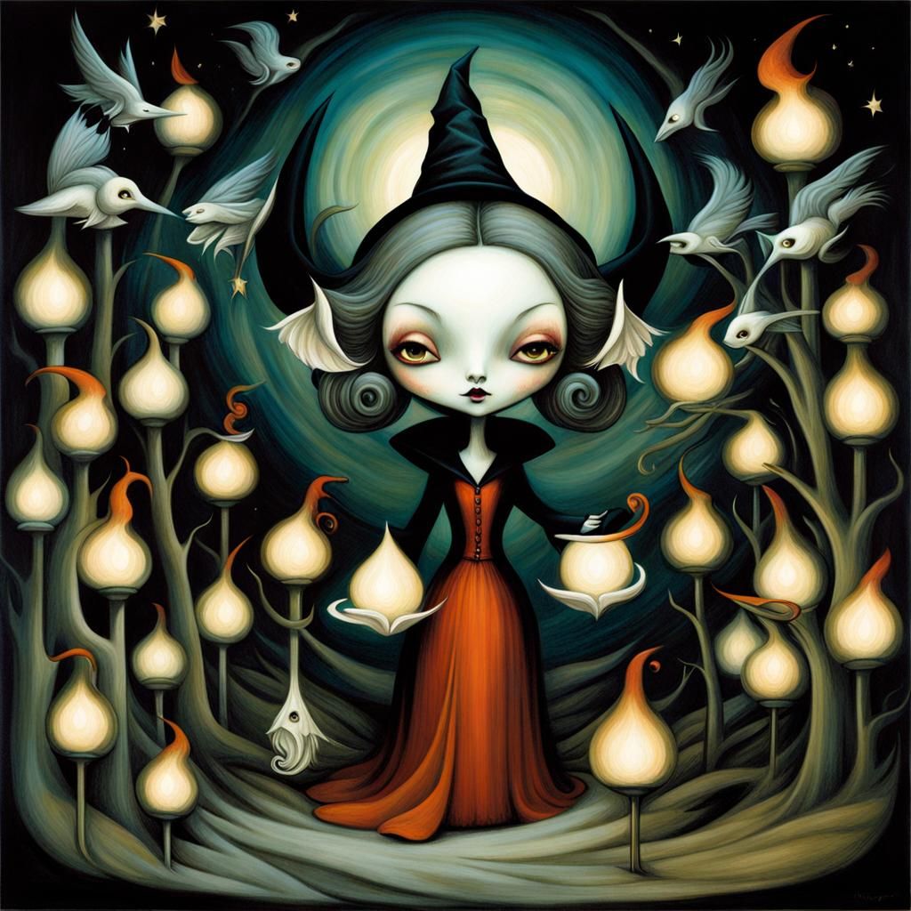 Ethereal Witch in Benjamin Lacombe Style