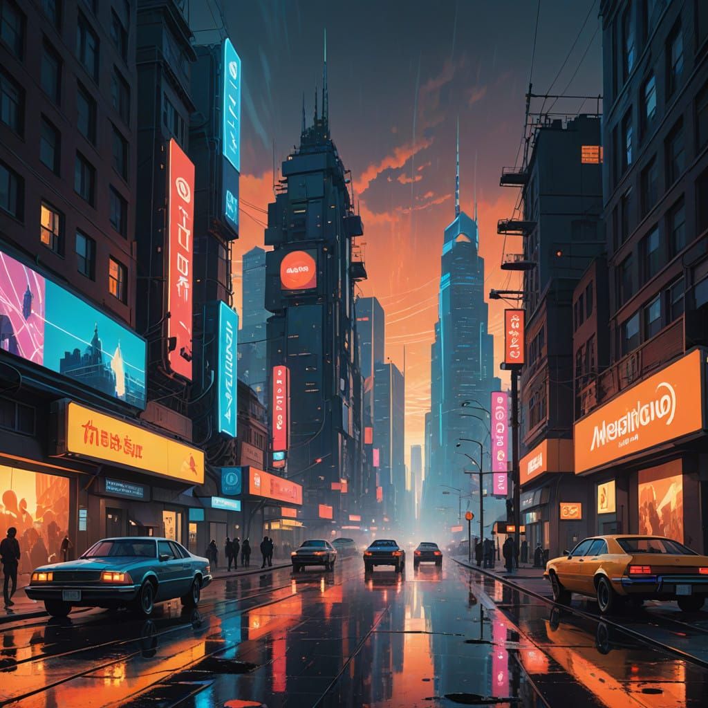 Futuristic Cityscape Under Golden Countdown Clocks