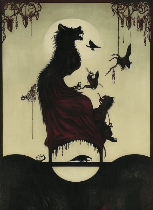 Surreal Maggot Werewolf Cackling in Decaying Sanctuary