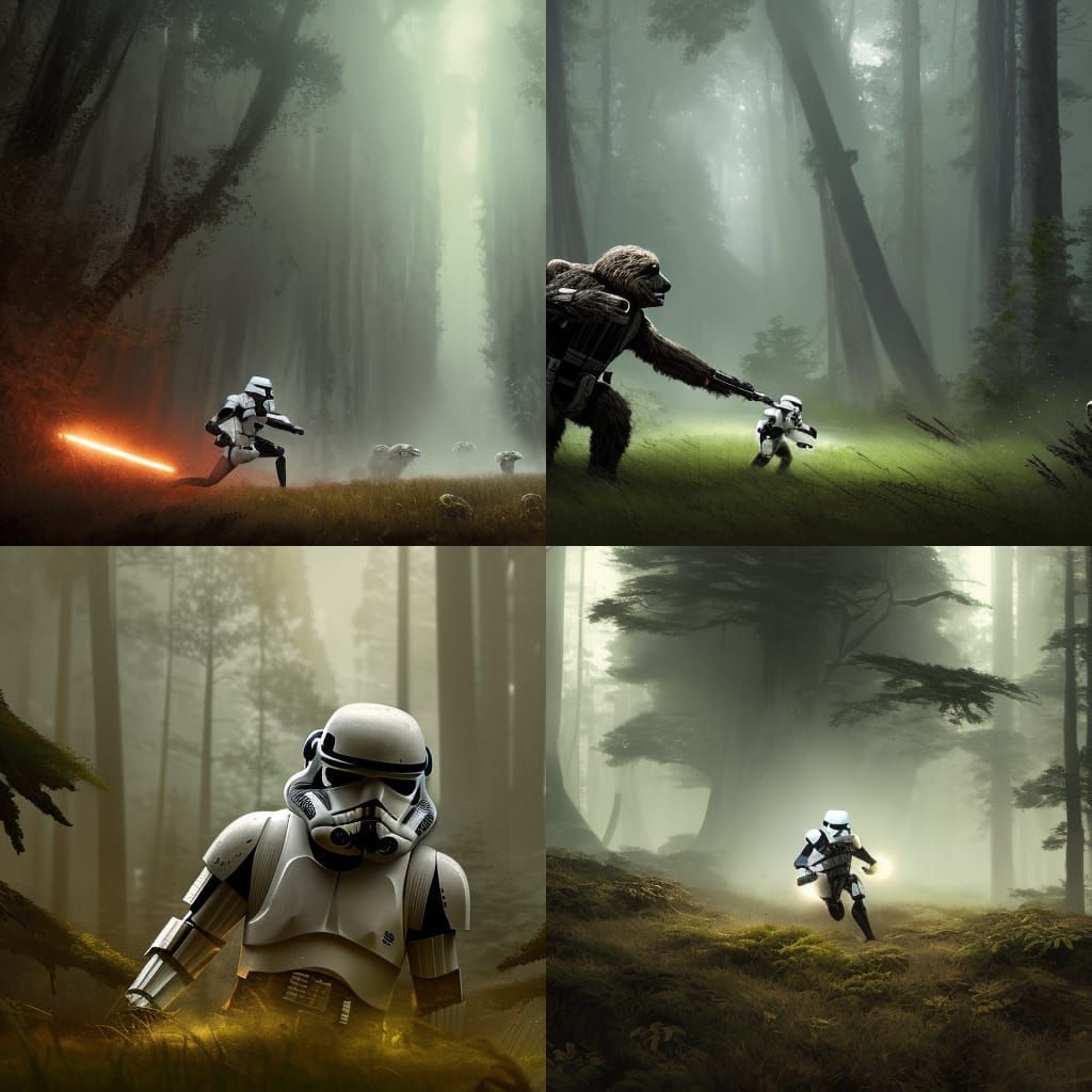 Stormtrooper and Ewoks: Dark Fantasy Concept Art