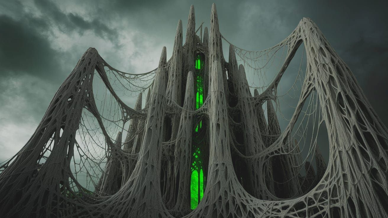 Gothic Castle Made of Spiderwebs in Eerie Light
