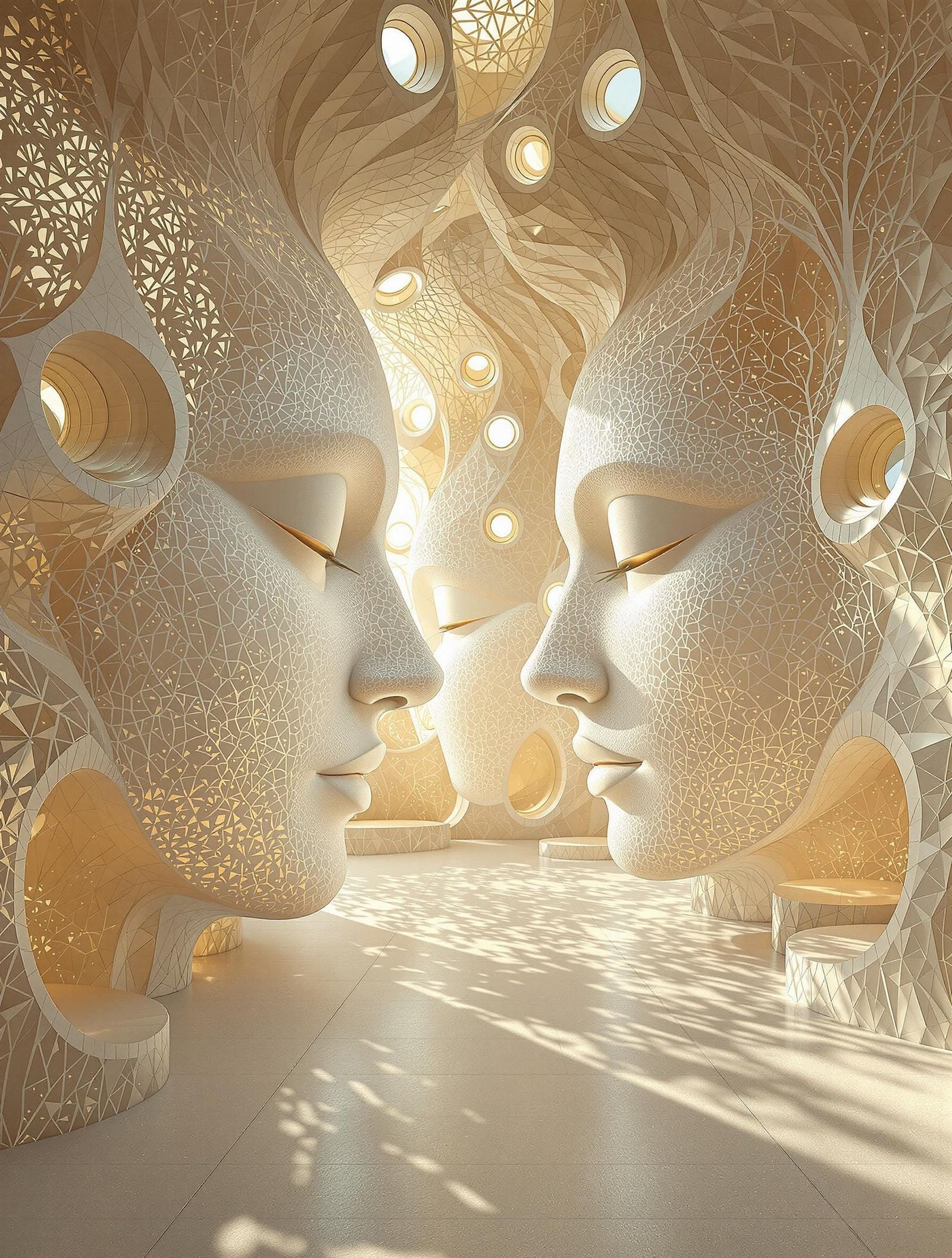 Animated Giant Cuprite Heads with Willow Pattern Wallpaper