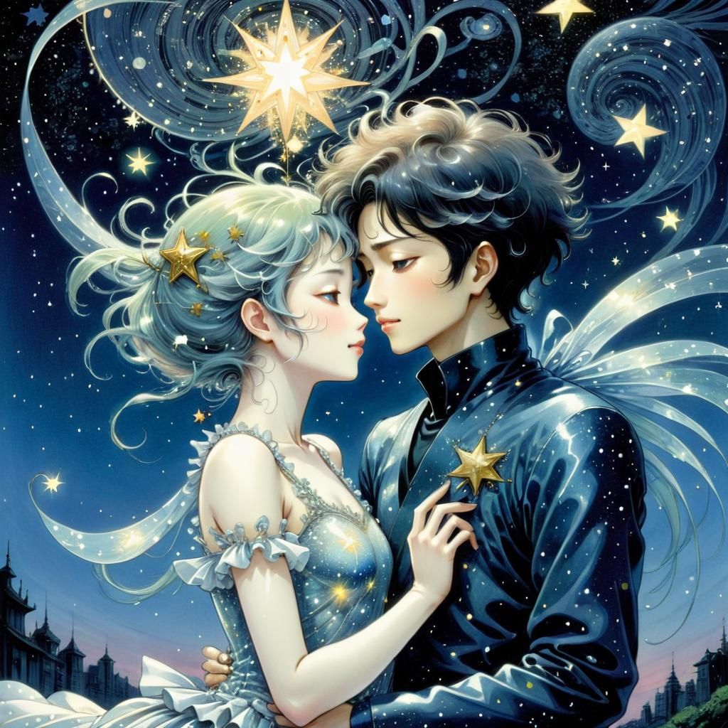 Starry Whimsical Romance in Surreal Fantasy Style
