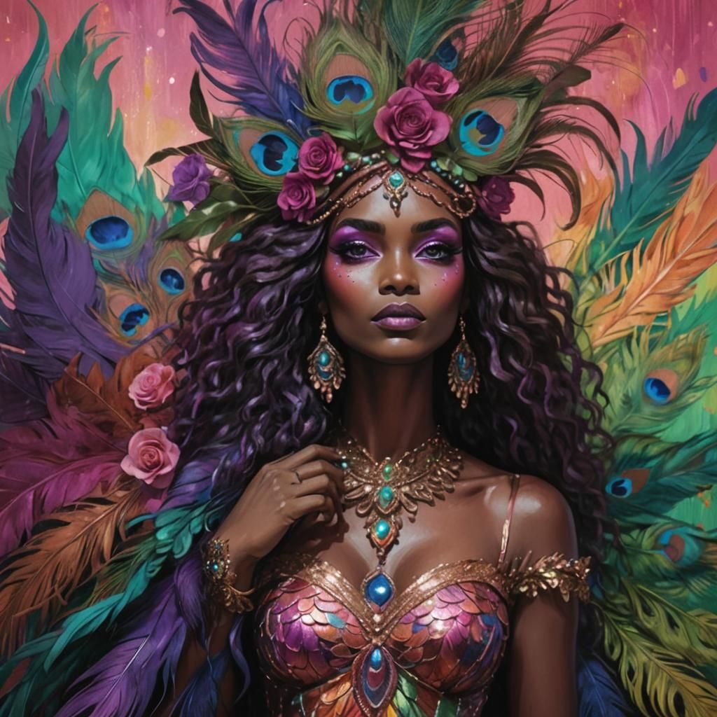 Peacock Woman Portrait in Comic Book Art Style