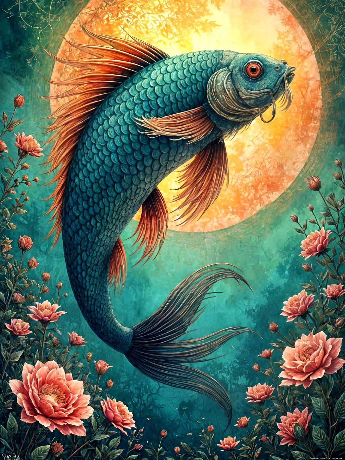 Fish Goddess in Macabre Garden, Anime Realism